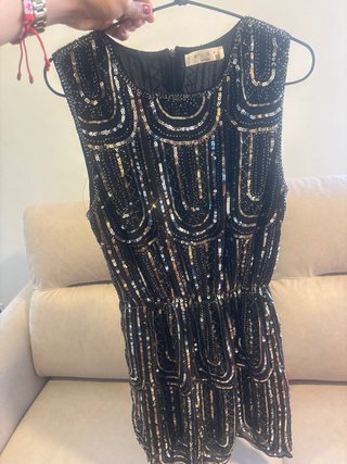 Vestido fiesta lentejuelas negro y plata