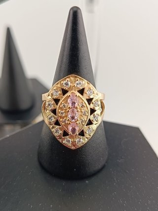 Anillo Oro Rosa con Circonitas Rosas y Blancas