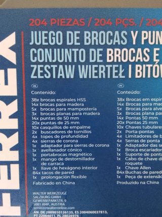 Juego de brocas y puntas Ferrex 204 piezas