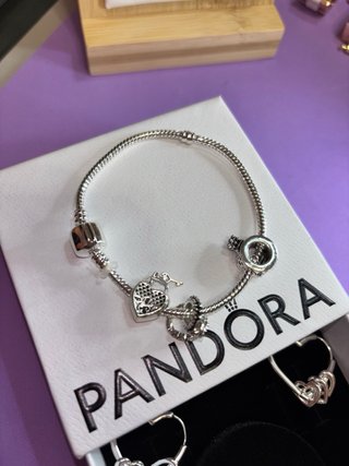 Conjunto Pandora Plata y Anillo Azul