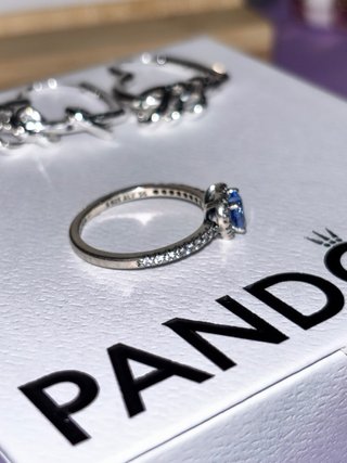Conjunto Pandora Plata y Anillo Azul