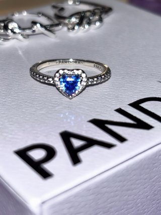 Conjunto Pandora Plata y Anillo Azul