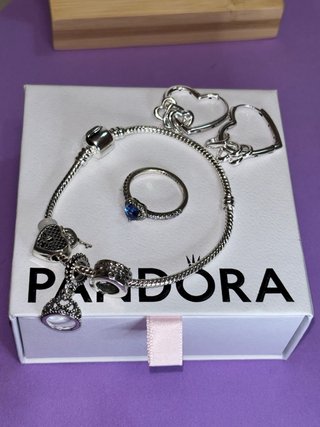 Conjunto Pandora Plata y Anillo Azul