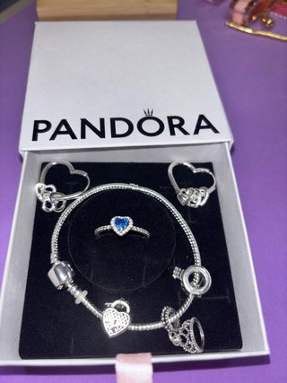 Conjunto Pandora Plata y Anillo Azul