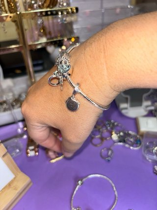 Conjunto Pandora Plata y Anillo Azul