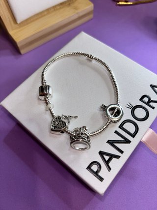 Conjunto Pandora Plata y Anillo Azul