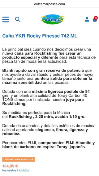 Caña de pesca rockfishing YKR Rocky Finesse