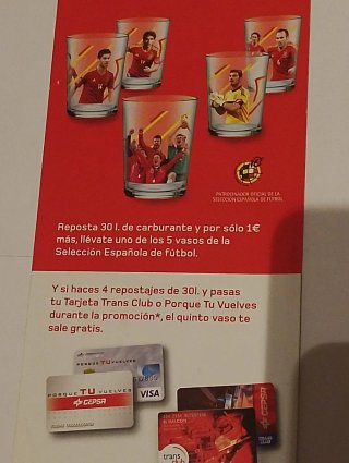 Lote 5 vasos España futbol 2012 CEPSA