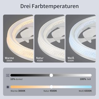Ventilador Techo LED 70W con Lámpara Cristal