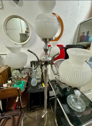 Lámpara de pie vintage 5 luces cristal opalino