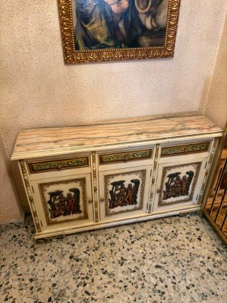 Aparador Mármol y Madera Dorado Blanco