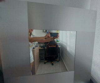 Mueble de entrada bengué/cristal y espejo plateado