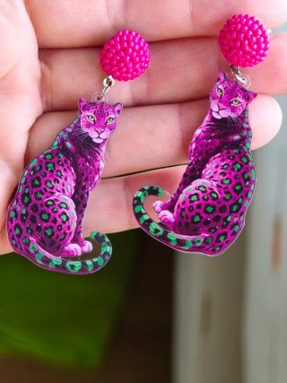 Pendientes Étnicos Leopardo Morado y Verde