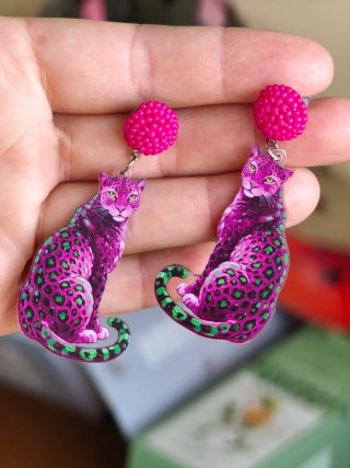 Pendientes Étnicos Leopardo Morado y Verde