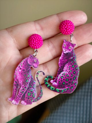 Pendientes Étnicos Leopardo Morado y Verde