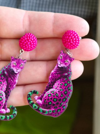Pendientes Étnicos Leopardo Morado y Verde