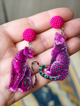 Pendientes Étnicos Leopardo Morado y Verde