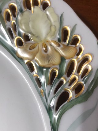 Piatto Herend Grande Porcellana Oro Viola