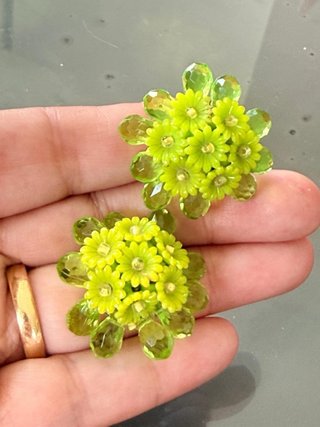 Orecchini clip vintage floreali verdi