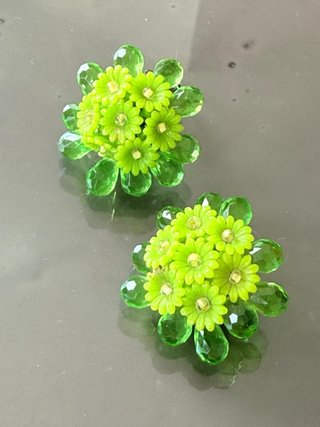 Orecchini clip vintage floreali verdi