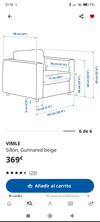 Sillón o Butaca 1 plaza  Vimle Ikea Beige -Urge
