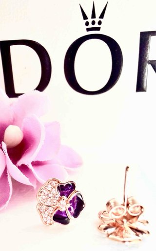 Pendientes Pandora Flor Morada y Dorada
