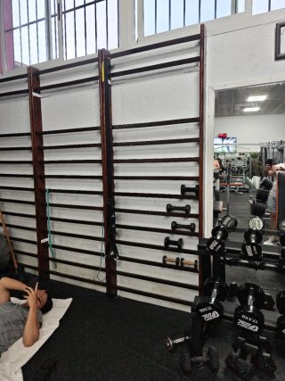 Espaldera gimnasio madera recién pintada