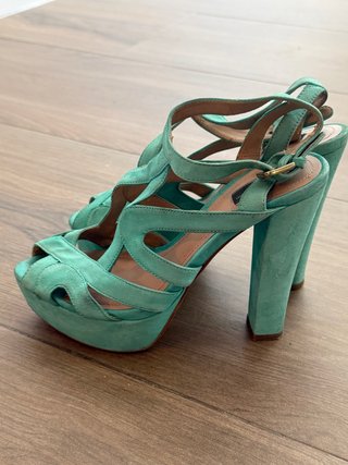 Sandalias Zara Tacón Plataforma Verde