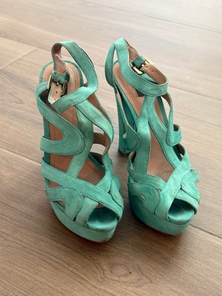 Sandalias Zara Tacón Plataforma Verde
