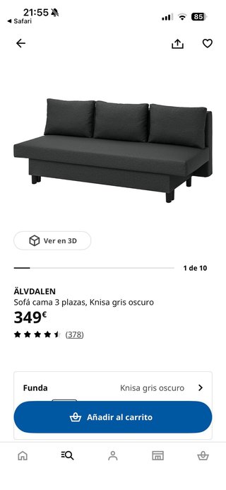 Sofá Cama Ikea ALVDALEN 3 Plazas Gris Oscuro
