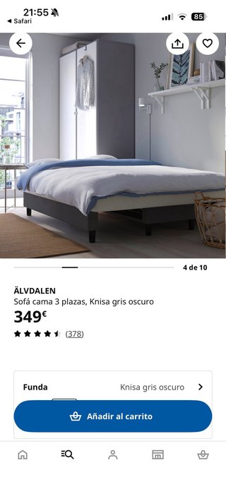 Sofá Cama Ikea ALVDALEN 3 Plazas Gris Oscuro