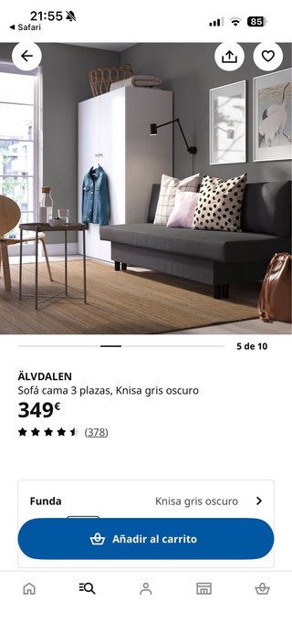 Sofá Cama Ikea ALVDALEN 3 Plazas Gris Oscuro