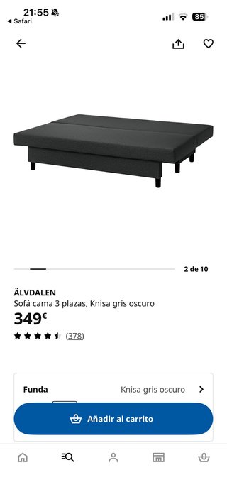 Sofá Cama Ikea ALVDALEN 3 Plazas Gris Oscuro