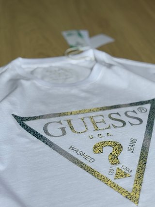 T-shirt Guess Bianca Triangolo Logo Glitter XL