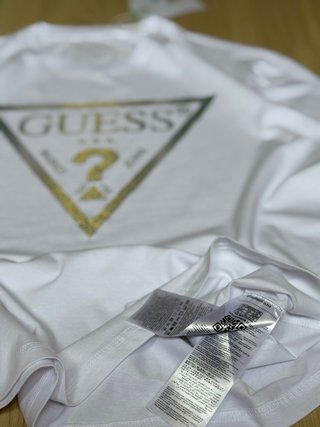 T-shirt Guess Bianca Triangolo Logo Glitter XL