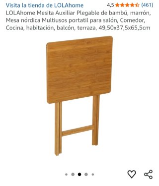 Mesita Auxiliar Plegable LOLAhome Bambú