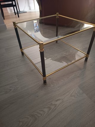 Mesa auxiliar vintage cristal y latón dorado