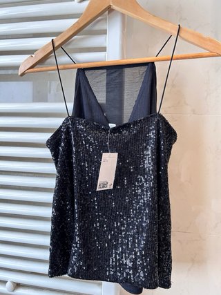 (Nuevo S )Top lentejuelas negro H&M Talla S