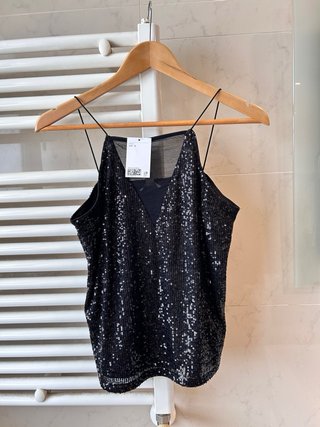 (Nuevo S )Top lentejuelas negro H&M Talla S
