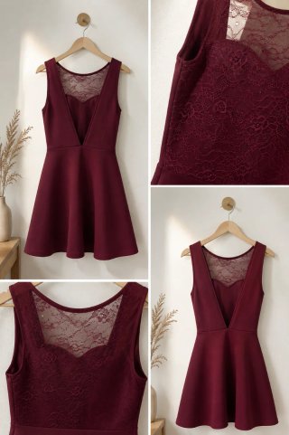 Vestido fiesta encaje burdeos