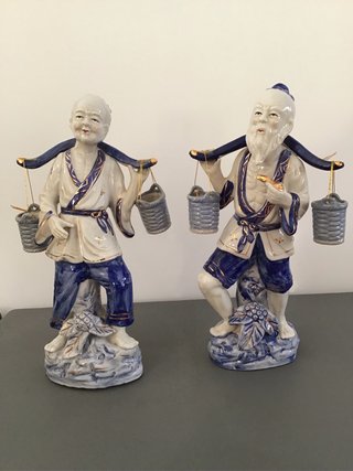 Pareja Figuras Cerámica Chinos Carga de unos 30 cm