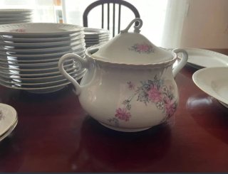 Vajilla de porcelana con flores rosas