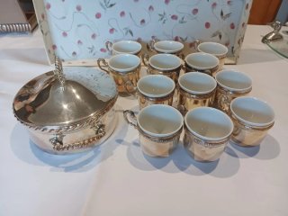 Juego de café 12 piezas plata y porcelana