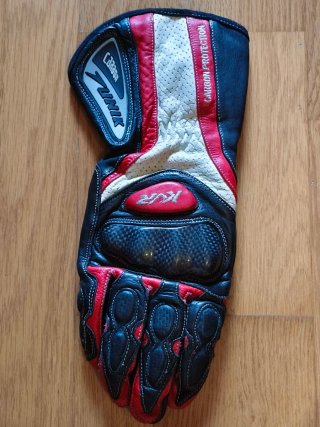Guantes de moto Tunik piel negros y rojos.