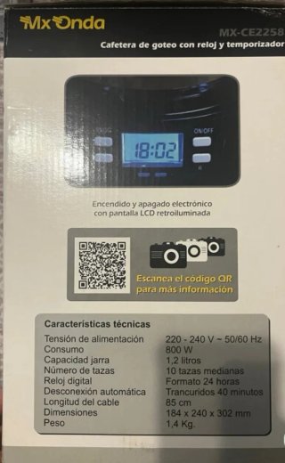 Cafetera goteo MX-CE2258 con temporizador