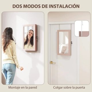 Armario Joyero con Espejo Rosa y Beige