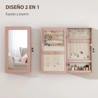 Armario Joyero con Espejo Rosa y Beige