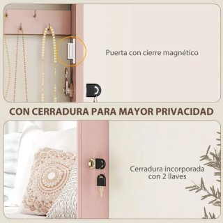Armario Joyero con Espejo Rosa y Beige