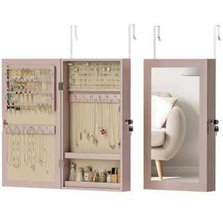 Armario Joyero con Espejo Rosa y Beige