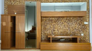 Mueble modular salón 3m madera y cristal